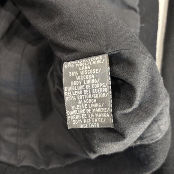 Lg Black Wool Blend Lined Double Breasted Long Sleeve Collar Button Pocket Coat - Picture 9 of 11